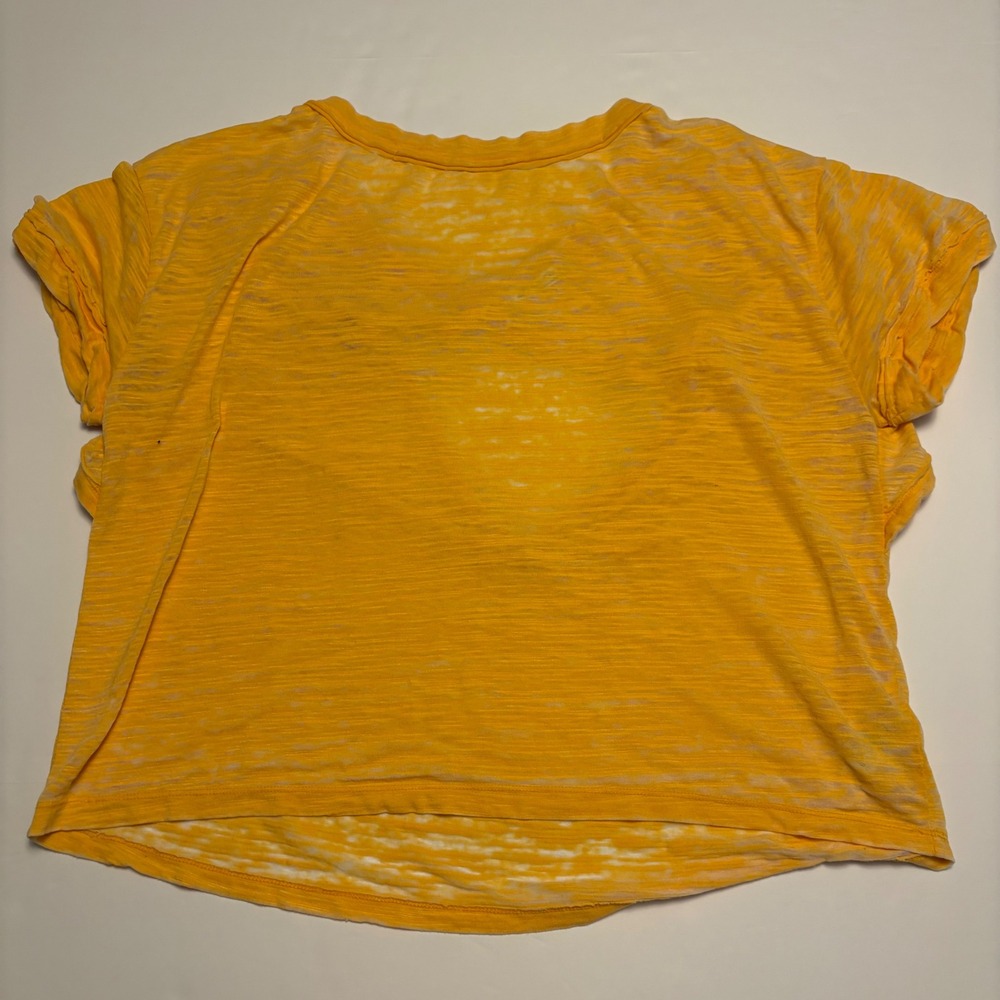 Free People T-Shirt Womens Medium Yellow Open Back Burnout Slub Knit Tee